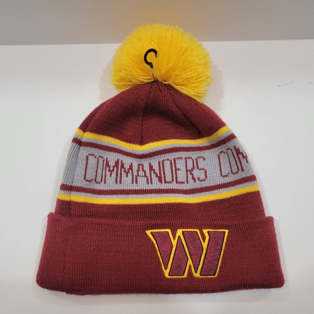 Men's New Era Burgundy Washington Commanders Main Cuffed Knit Hat with Pom